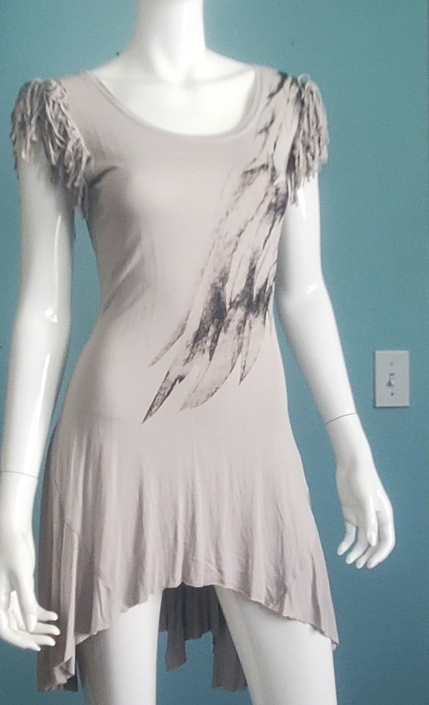 River Island Gray Scoop Neck Dress w/ Fringe